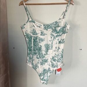 Cider Cream and Green Toile Strap Bodysuit